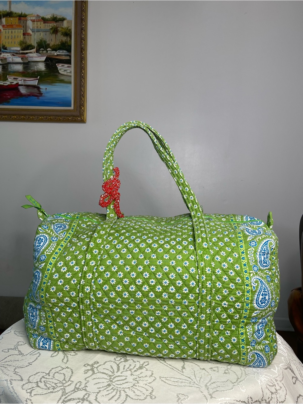 🌿 VINTAGE VERA BRADLEY "APPLE GREEN" QUILTED DUFFEL BAG 🌿